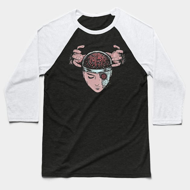 Cyborg Brain Baseball T-Shirt by Enter the Aquarius